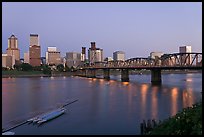 Williamette River and Portland skyline at night. Portland, Oregon, USA