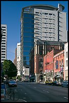 Historic and contemporary buildings, downtown. Portland, Oregon, USA (color)