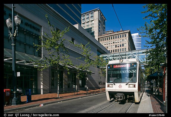 Street with tram, downtown. Portland, Oregon, USA