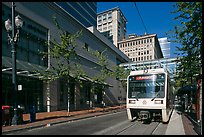 Street with tram, downtown. Portland, Oregon, USA