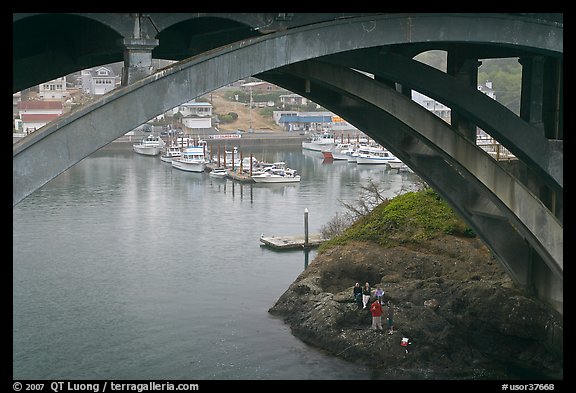 Depoe Bay Harbor from under highway bridge. Oregon, USA