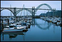 Harbor and Yaquina Bay Bridge, dawn. Newport, Oregon, USA (color)