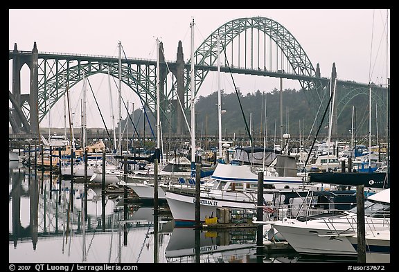Marina and Yaquina Bay Bridge. Newport, Oregon, USA (color)