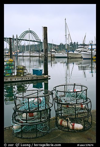 Crab traps and harbor. Newport, Oregon, USA