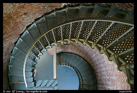 Spiral staircase inside Cape Blanco Lighthouse. Oregon, USA (color)