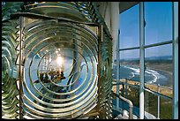 Light inside Cape Blanco Lighthouse tower and landscape. Oregon, USA