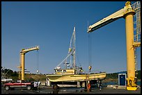 Hoists and fishing boats, Port Orford. Oregon, USA