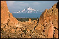 Mt Jefferson seen through Asterisk pass. Smith Rock State Park, Oregon, USA ( color)