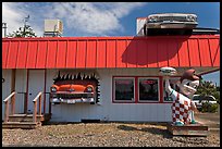 Dinner and built-in hot rod vintage cars, Florence. Oregon, USA (color)