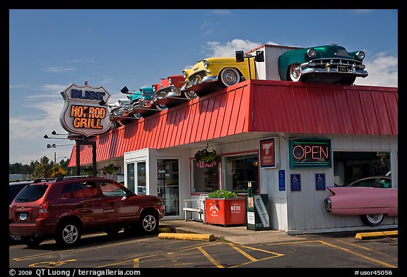 Dinner decorated with vintage cars, Florence. Oregon, USA