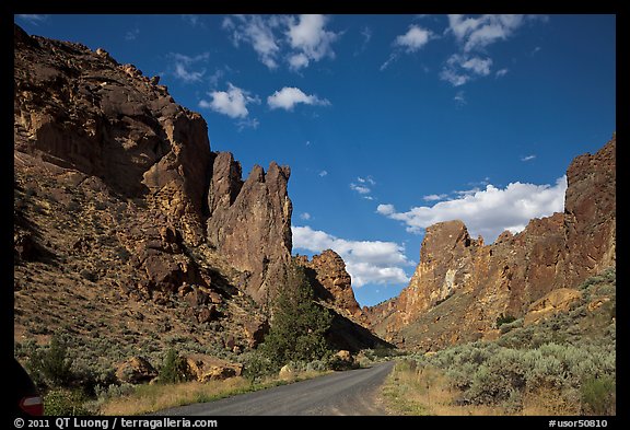 Scenic road below spires, Leslie Gulch. Oregon, USA