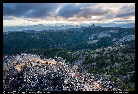 Outcrop and distant Pilot Rock, Boccard Point. Cascade Siskiyou National Monument, Oregon, USA (color)