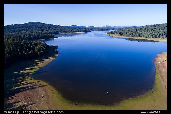 Aerial view of Hyatt Lake blue waters. Cascade Siskiyou National Monument, Oregon, USA (color)