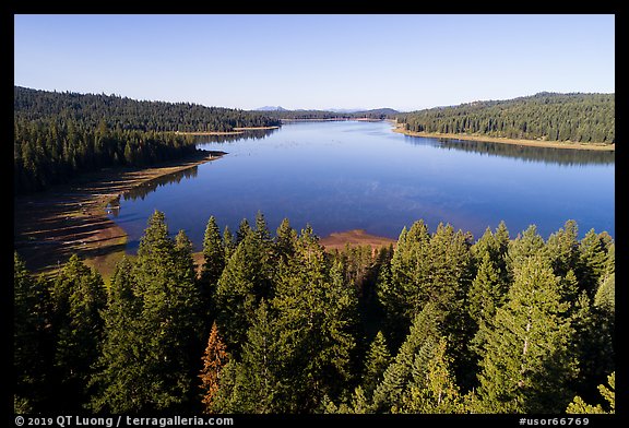 Aerial view of Hyatt Lake east shore. Cascade Siskiyou National Monument, Oregon, USA (color)