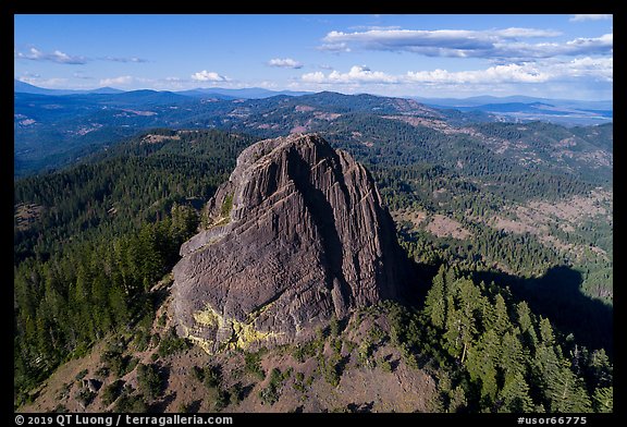 Aerial view of Pilot Rock from the south. Cascade Siskiyou National Monument, Oregon, USA (color)