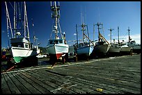 Boats on the dry deck of Port Orford. Oregon, USA