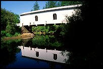 White covered Bridge reflected in river, Willamette Valley. Oregon, USA ( color)