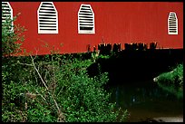 Detail of red covered bridge and river, Willamette Valley. Oregon, USA (color)