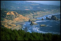 Coastline with highway and seastacks, Pistol River State Park. Oregon, USA (color)