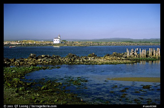 Coquille River estuary with lighthouse. Bandon, Oregon, USA (color)