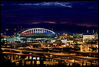 Qwest Field stadium and freeways at night. Seattle, Washington (color)