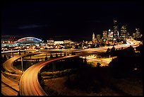 Freeway, stadium, and skyline at night. Seattle, Washington