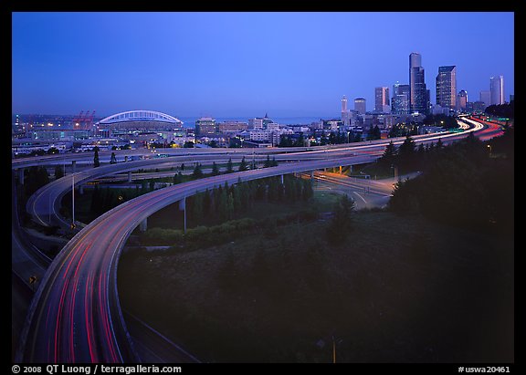 Freeway and skyline at dawn. Seattle, Washington (color)