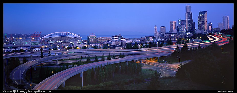 Seattle cityscape with highways at dawn. Seattle, Washington (color)