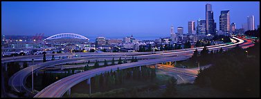 Seattle cityscape with highways at dawn. Seattle, Washington