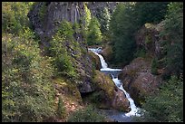 Muddy River spills over basalt falls in Lava Canyon. Mount St Helens National Volcanic Monument, Washington