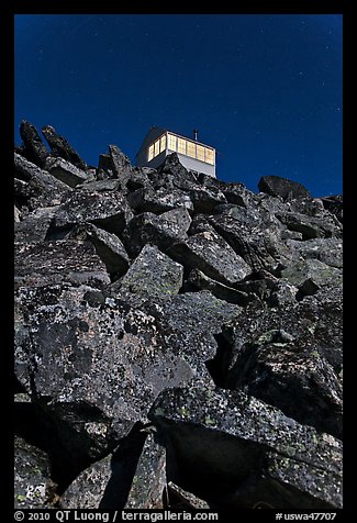 Lookout on top of Hidden Lake Peak by moonlight. Washington