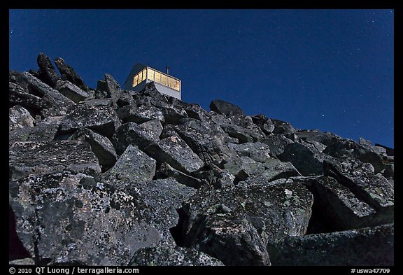 Hidden Lake Lookout on mountain top at night. Washington (color)