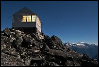 Lookout at night and mountain range, Mount Baker Glacier Snoqualmie National Forest. Washington (color)