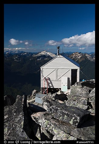 Fire lookout on top of mountain, Hidden Lake Peak. Washington