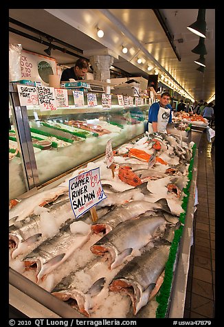 Fishmonger stall in Main Arcade. Seattle, Washington