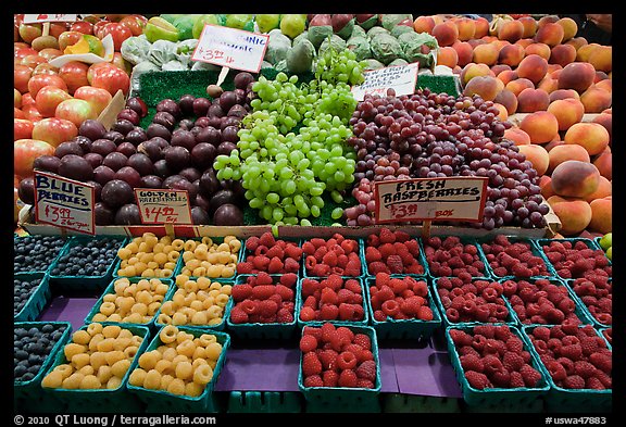 Display of fresh fruit, Pike Place Market. Seattle, Washington