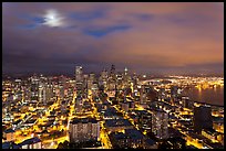 Cityscape with moon. Seattle, Washington ( color)