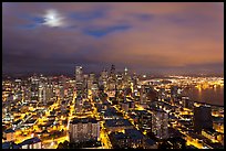 Cityscape with moon. Seattle, Washington ( color)