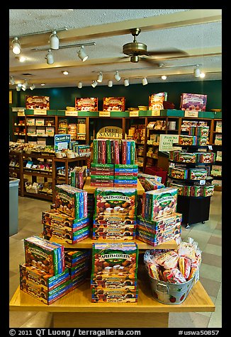 Boxes of Aplets and Cotlets in factory store, Cashmere. Washington