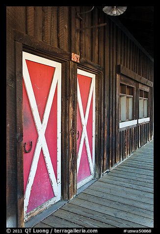 Painted doors and wood building, Winthrop. Washington (color)