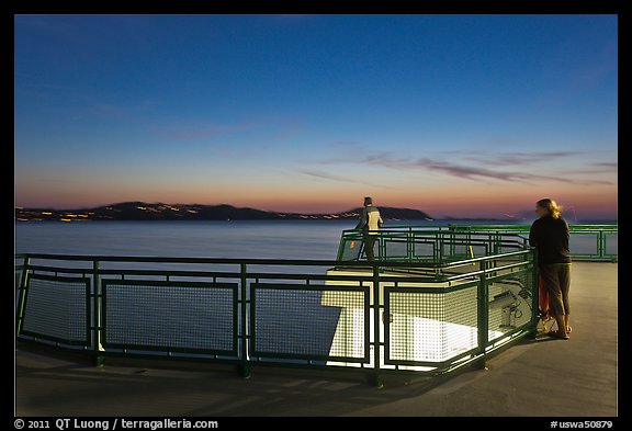 Ferry deck, landscape with motion blur at dusk. Olympic Peninsula, Washington