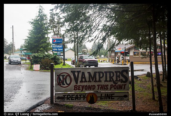 No Vampires sign near Forks. Olympic Peninsula, Washington (color)