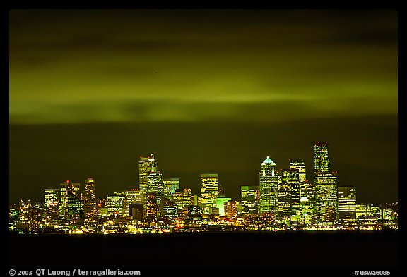 Seattle skyline at light from Puget Sound. Seattle, Washington (color)