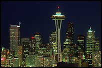 Seattle skyline at night with the Needle. Seattle, Washington