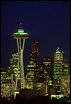 Seattle skyline at night with the Needle. Seattle, Washington