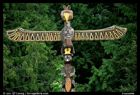 Totem Pole carved by native tribes, Olympic Peninsula. Olympic Peninsula, Washington (color)