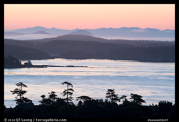 Lopez Island and mainland mountains from Cattle Point, San Juan Island. Washington (color)