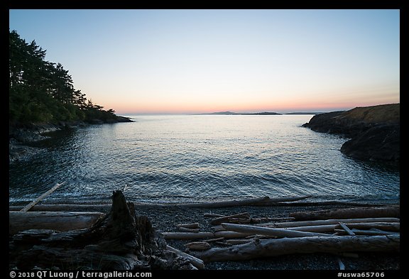 Cove near Iceberg Point at sunset, Lopez Island. Washington (color)