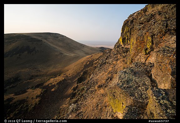 Basalt cliff and Saddle Mountain at sunrise, Hanford Reach National Monument. Washington (color)