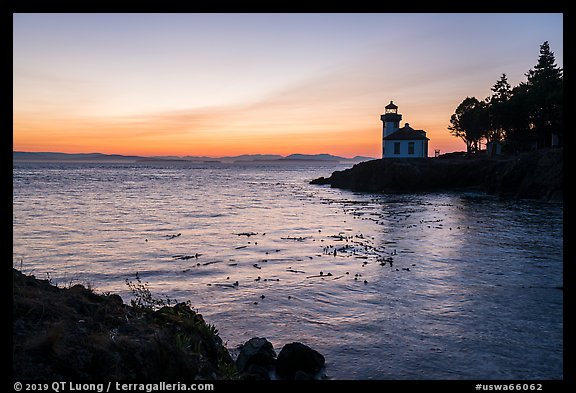 Lime Kiln Lighthouse at sunset, Lime Point State Park, San Juan Island. Washington